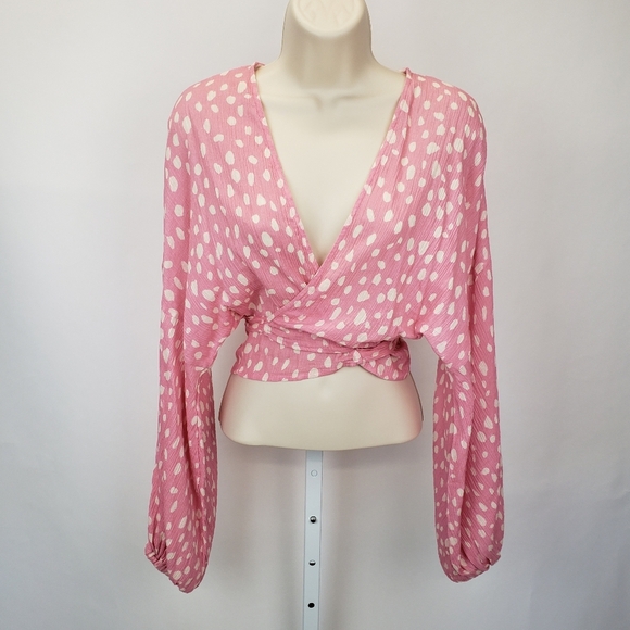 Anthropologie Tops - Anthropologie crop wrap pink long sleeve top NEW